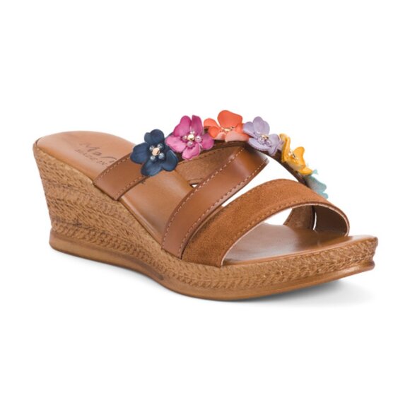 NEW MARIELLA Made In Italy Leather Wedge Sandals brown 266mn - Picture 1 of 2